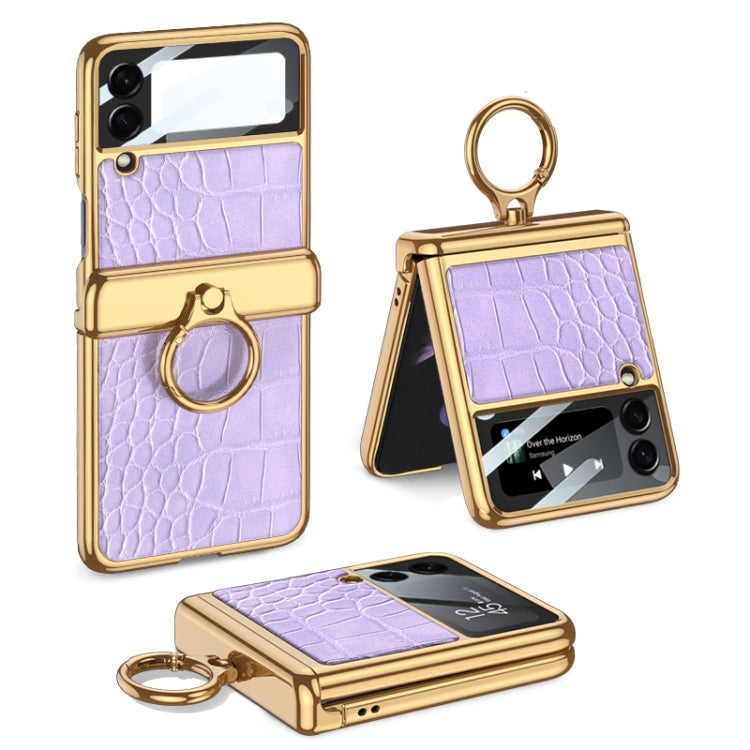 For Samsung Galaxy Z Flip3 5G GKK Integrated Plating + Leather Flip Phone Case(Crocodile Purple) - Galaxy Phone Cases by GKK | Online Shopping South Africa | PMC Jewellery