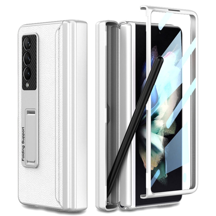 For Samsung Galaxy Z Fold3 5G GKK Magnetic Hinge Plain Leather Phone Flip Case with Pen Box(Silver) - Galaxy Phone Cases by GKK | Online Shopping South Africa | PMC Jewellery