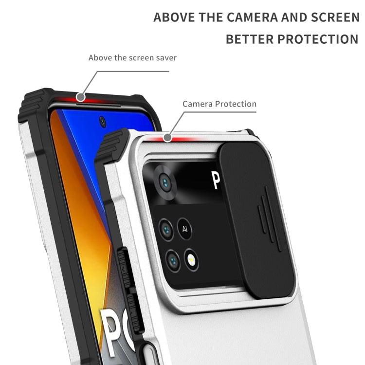 For Xiaomi Poco M4 Pro 4G Stereoscopic Holder Sliding Camshield Phone Case(White) - free shipping - PMC TechLife - Order now!