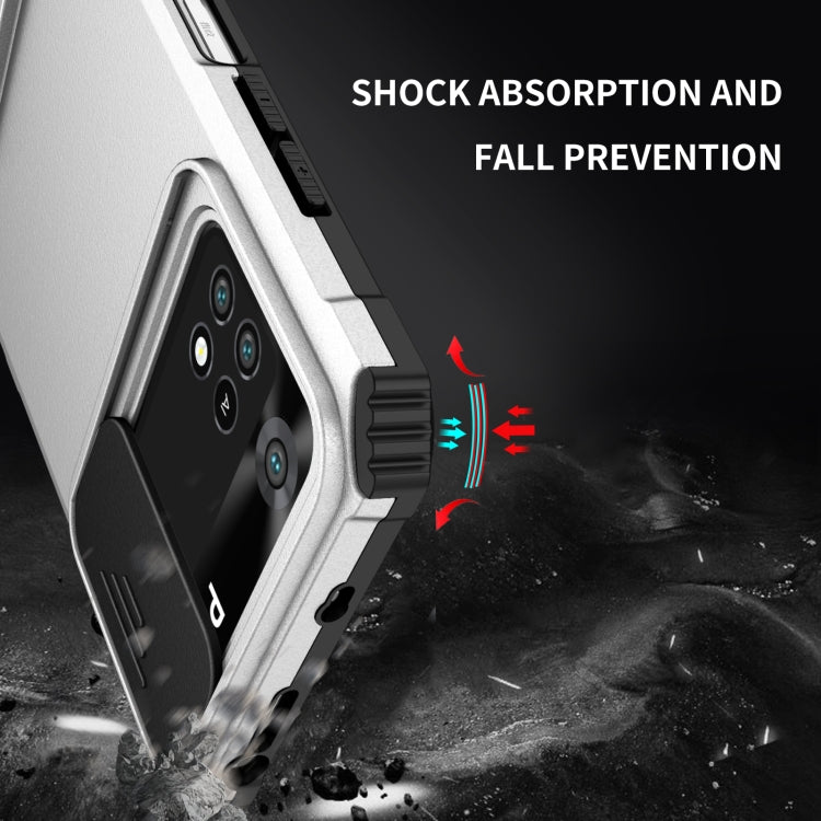 For Xiaomi Poco M4 Pro 4G Stereoscopic Holder Sliding Camshield Phone Case(White) - free shipping - PMC TechLife - Order now!