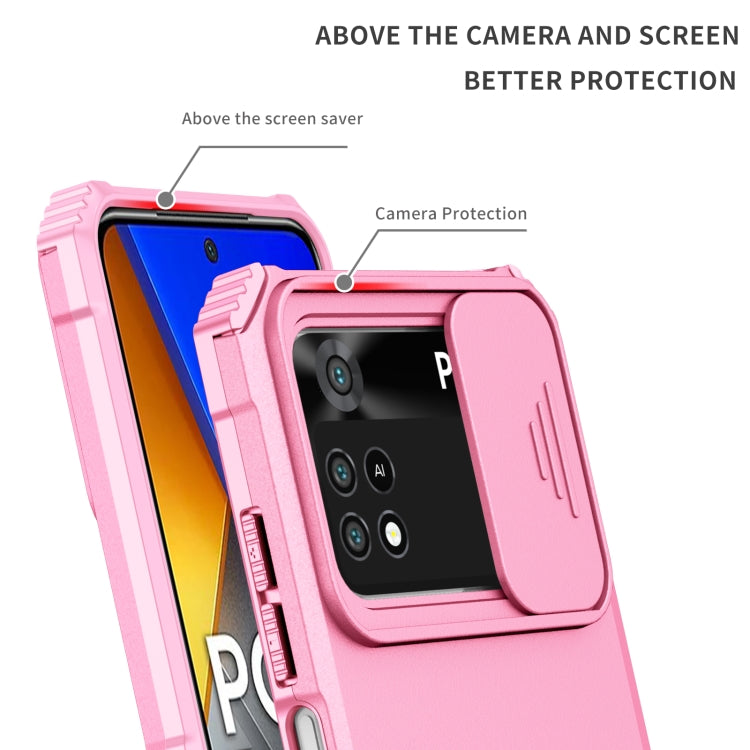 For Xiaomi Poco M4 Pro 4G Stereoscopic Holder Sliding Camshield Phone Case(Pink) - free shipping - PMC TechLife - Order now!