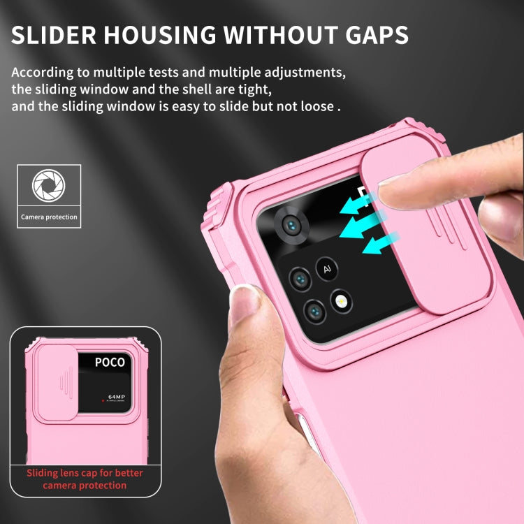 For Xiaomi Poco M4 Pro 4G Stereoscopic Holder Sliding Camshield Phone Case(Pink) - free shipping - PMC TechLife - Order now!