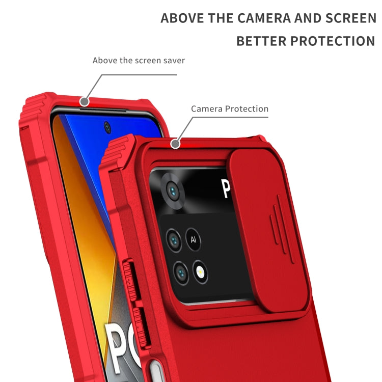 For Xiaomi Poco M4 Pro 4G Stereoscopic Holder Sliding Camshield Phone Case(Red) - free shipping - PMC TechLife - Order now!