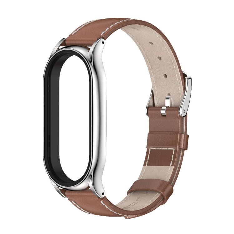 For Xiaomi Mi Band 7 / 7 NFC MIJOBS Plus Genuine Leather Watch Band(Brown SIlver) - Watch Bands by MIJOBS | Online Shopping South Africa | PMC TechLife | Buy Now Pay Later Mobicred