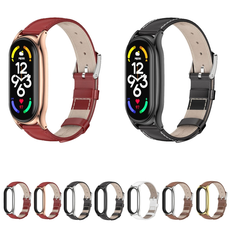 For Xiaomi Mi Band 7 / 7 NFC MIJOBS Plus Genuine Leather Watch Band(Brown SIlver) - Watch Bands by MIJOBS | Online Shopping South Africa | PMC TechLife | Buy Now Pay Later Mobicred