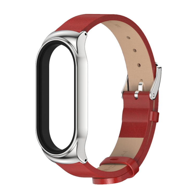 For Xiaomi Mi Band 7 / 7 NFC MIJOBS CS Metal Case + Microfiber Leather Watch Band(Red Silver) - Watch Bands by MIJOBS | Online Shopping South Africa | PMC TechLife | Buy Now Pay Later Mobicred