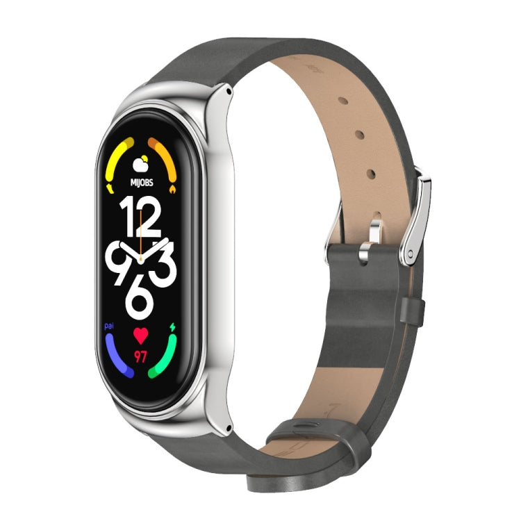 For Xiaomi Mi Band 7 / 7 NFC MIJOBS CS Metal Case + Microfiber Leather Watch Band(Grey Silver) - Watch Bands by MIJOBS | Online Shopping South Africa | PMC TechLife | Buy Now Pay Later Mobicred