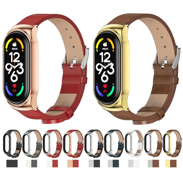 For Xiaomi Mi Band 7 / 7 NFC MIJOBS CS Metal Case + Microfiber Leather Watch Band(Brown Silver) - Watch Bands by MIJOBS | Online Shopping South Africa | PMC TechLife | Buy Now Pay Later Mobicred