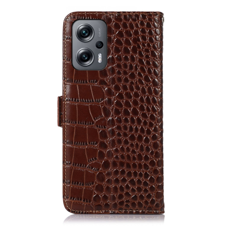 For Xiaomi Redmi Note 11T Pro Crocodile Top Layer Cowhide Leather Phone Case(Brown) - Xiaomi Cases by PMC TechLife | Online Shopping South Africa | PMC TechLife