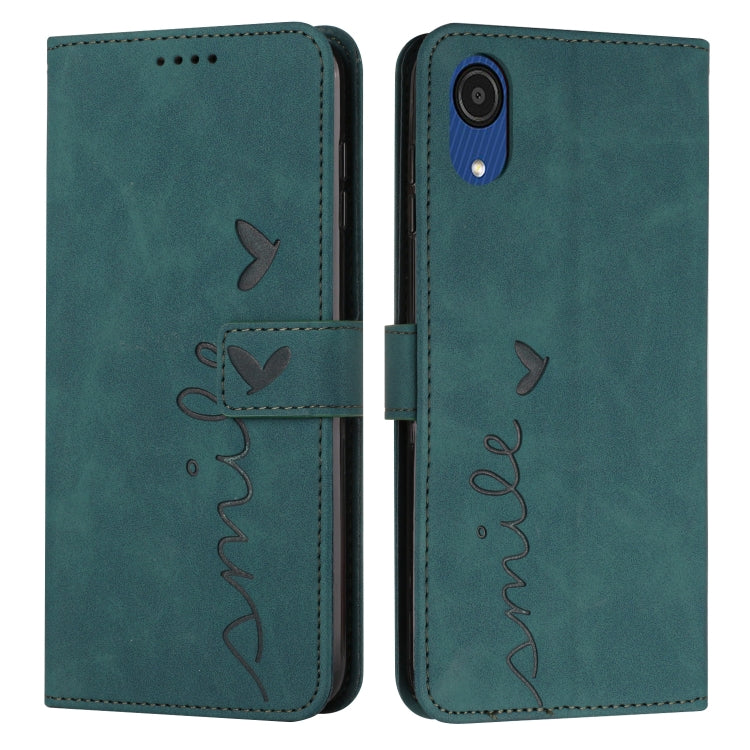 For Samsung Galaxy A03 Core Skin Feel Heart Pattern Leather Phone Case(Green) - Galaxy Phone Cases by PMC TechLife | Online Shopping South Africa | PMC TechLife | Buy Now Pay Later Mobicred