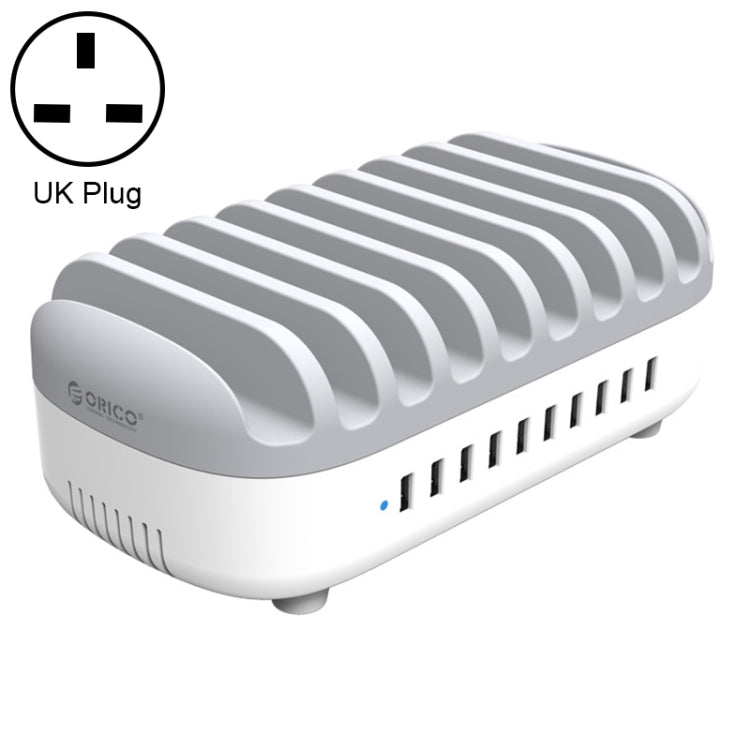 ORICO DUK-10P-DX 120W 5V 2.4A 10 Ports USB Charging Station, UK Plug(White) - Multifunction Charger by ORICO | Online Shopping South Africa | PMC Jewellery | Buy Now Pay Later Mobicred