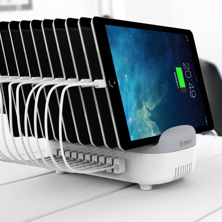 ORICO DUK-10P-DX 120W 5V 2.4A 10 Ports USB Charging Station, UK Plug(White) - Multifunction Charger by ORICO | Online Shopping South Africa | PMC Jewellery | Buy Now Pay Later Mobicred