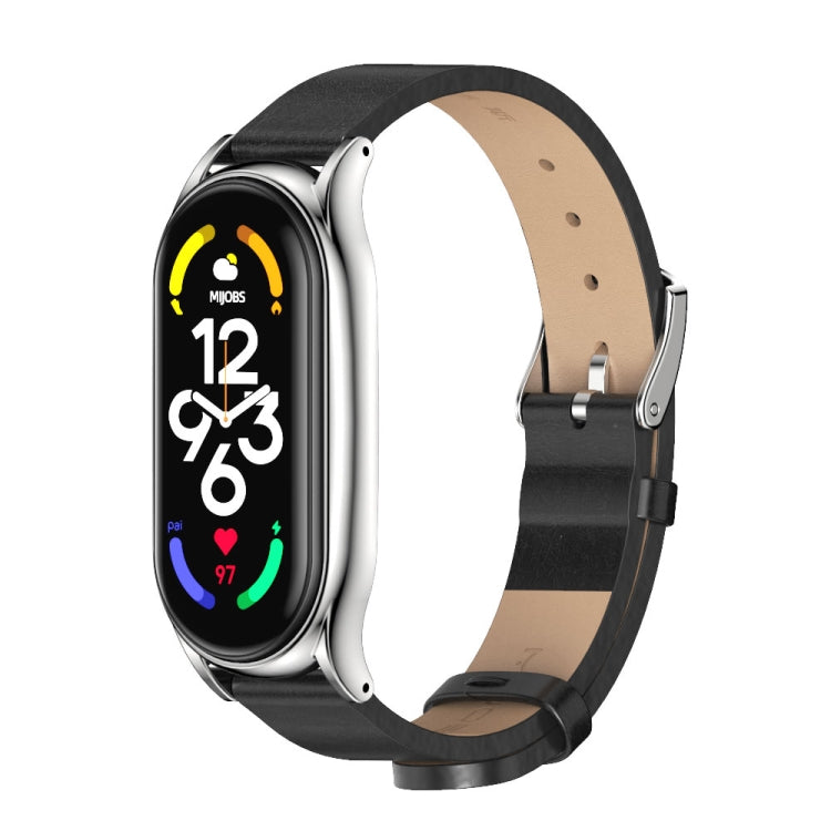 For Xiaomi Mi Band 7 / 7 NFC MIJOBS Plus Metal Case Microfiber Leather Watch Band(Black Silver) - free shipping - PMC TechLife - Order now!