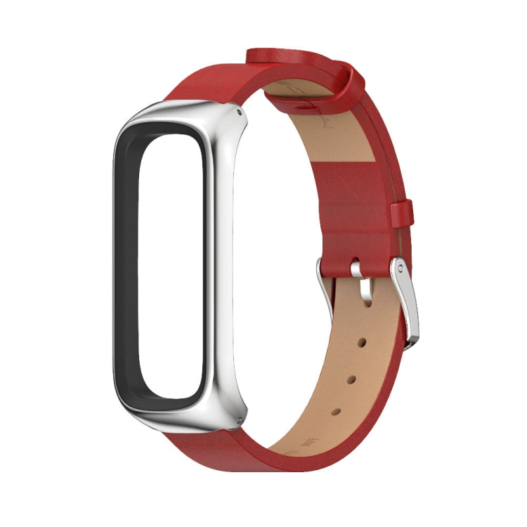 For Samsung Galaxy Fit 2 MIJOBS Metal Case Microfiber Leather Watch Band(Red Silver) - Watch Bands by MIJOBS | Online Shopping South Africa | PMC TechLife | Buy Now Pay Later Mobicred