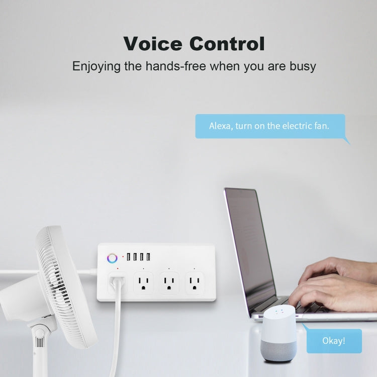 WiFi 10A SM-SO301-U 2500W 4 Holes + 4 USB Smart Power Strip, US Plug(White) - Smart Socket by PMC TechLife | Online Shopping South Africa | PMC TechLife