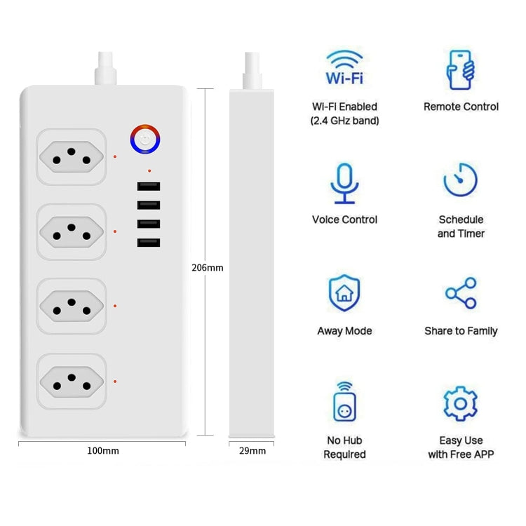 ZigBee 10A SM-SO301-B 4 Holes + 4 USB Multi-purpose Smart Power Strip, Brazil Plug - Smart Socket by PMC TechLife | Online Shopping South Africa | PMC TechLife