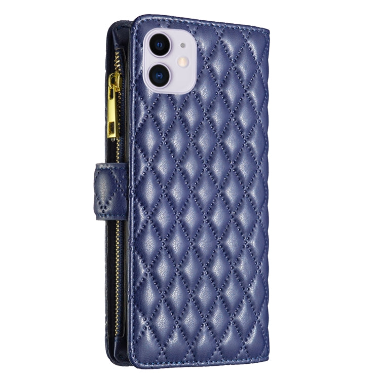 For iPhone 11 Diamond Lattice Zipper Wallet Leather Flip Phone Case (Blue) - iPhone 11 Cases by PMC TechLife | Online Shopping South Africa | PMC TechLife