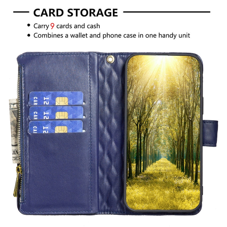 For iPhone 11 Diamond Lattice Zipper Wallet Leather Flip Phone Case (Blue) - iPhone 11 Cases by PMC TechLife | Online Shopping South Africa | PMC TechLife