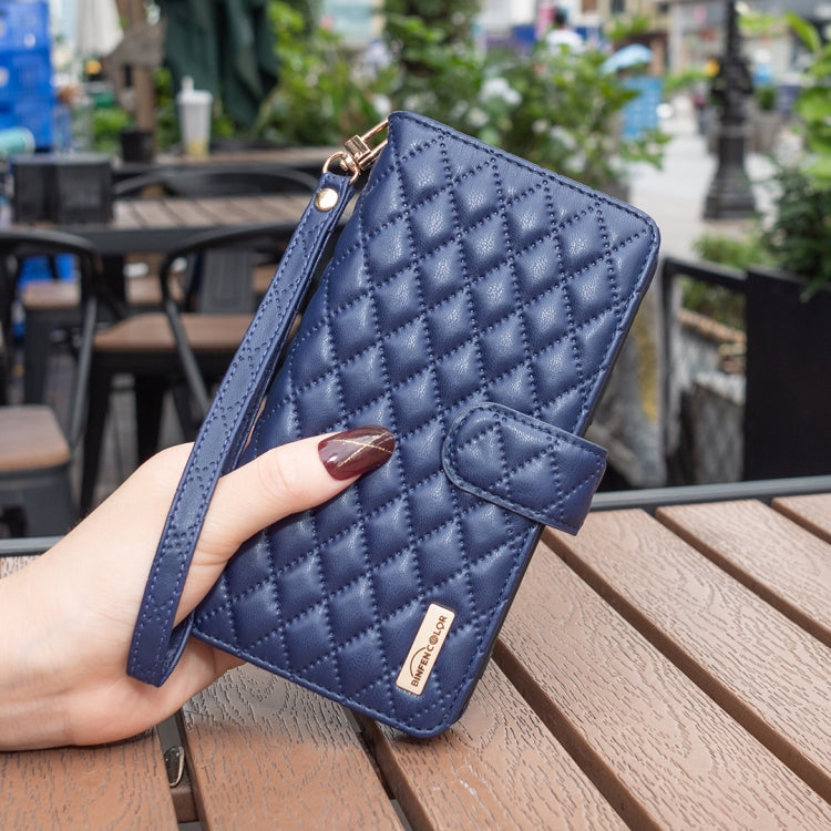 For iPhone 11 Diamond Lattice Zipper Wallet Leather Flip Phone Case (Blue) - iPhone 11 Cases by PMC TechLife | Online Shopping South Africa | PMC TechLife