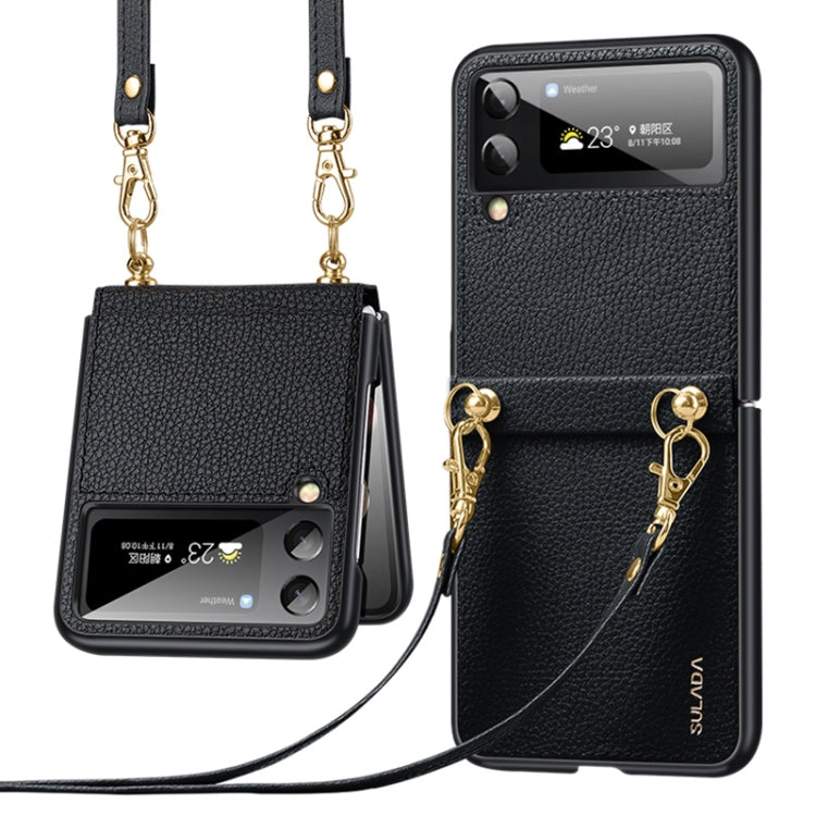 For Samsung Galaxy Z Flip3 5G SULADA Litchi Texture Leather + TPU Phone Case with Strap(Black) - Galaxy Phone Cases by SULADA | Online Shopping South Africa | PMC TechLife | Buy Now Pay Later Mobicred