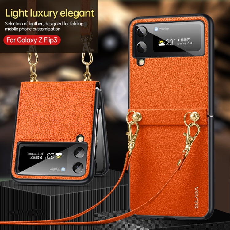 For Samsung Galaxy Z Flip3 5G SULADA Litchi Texture Leather + TPU Phone Case with Strap(Red) - Galaxy Phone Cases by SULADA | Online Shopping South Africa | PMC Jewellery