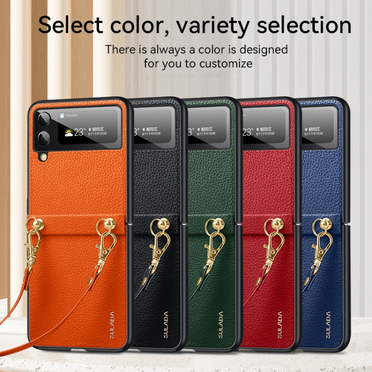 For Samsung Galaxy Z Flip3 5G SULADA Litchi Texture Leather + TPU Phone Case with Strap(Black) - Galaxy Phone Cases by SULADA | Online Shopping South Africa | PMC TechLife | Buy Now Pay Later Mobicred