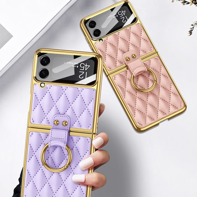 For Samsung Galaxy Z Flip4 GKK Integrated Plating + Leather Phone Case with Ring(Orange) - Galaxy Z Flip4 5G Cases by GKK | Online Shopping South Africa | PMC TechLife | Buy Now Pay Later Mobicred