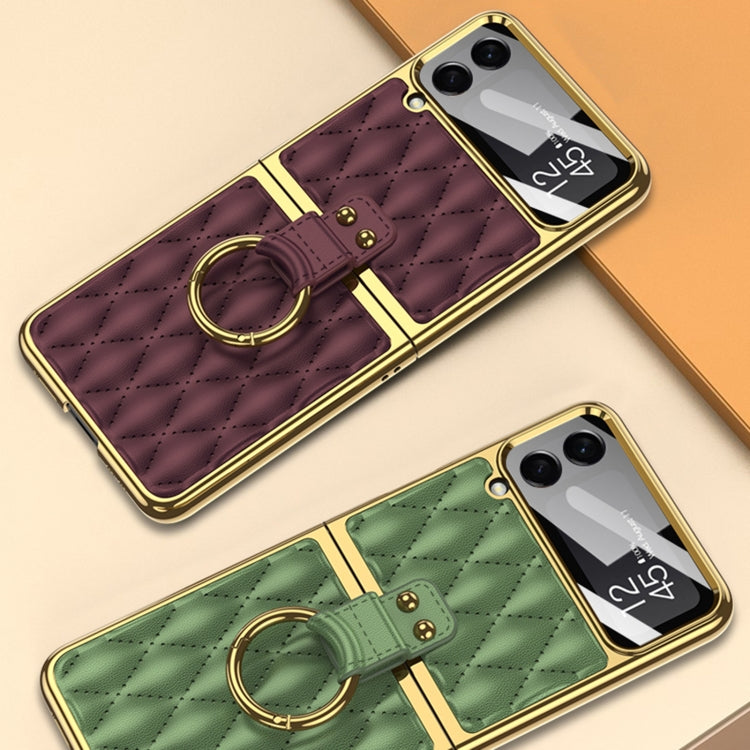 For Samsung Galaxy Z Flip4 GKK Integrated Plating + Leather Phone Case with Ring(Orange) - Galaxy Z Flip4 5G Cases by GKK | Online Shopping South Africa | PMC TechLife | Buy Now Pay Later Mobicred