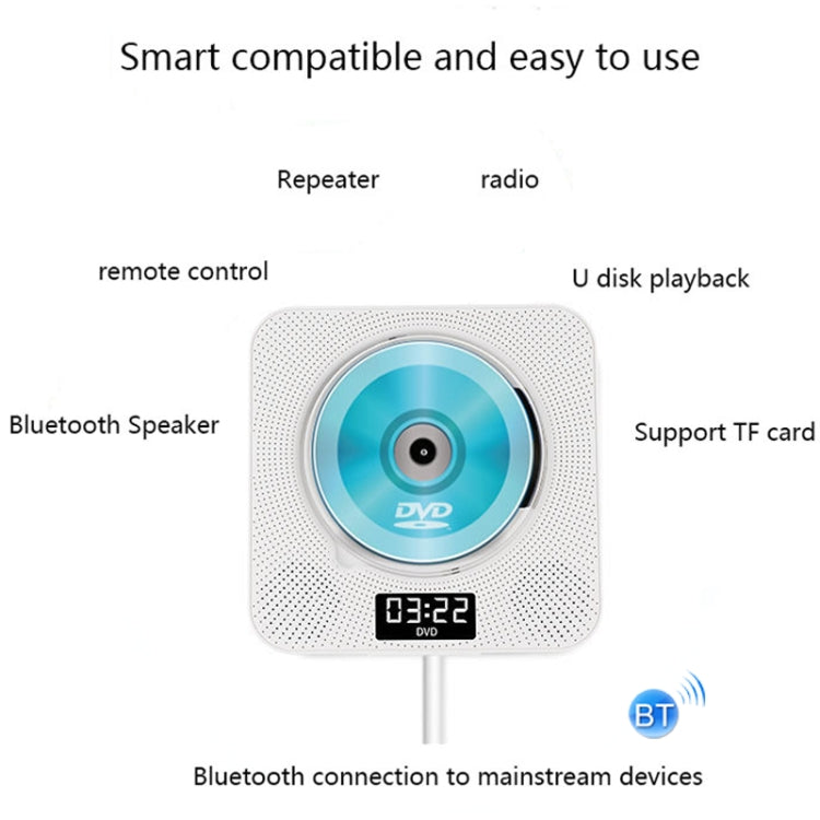 Kecag KC-608 Wall Mounted HD DVD Player Bluetooth CD Player(Black) - free shipping - PMC TechLife - Order now!