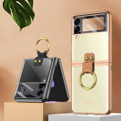 For Samsung Galaxy Z Flip4 GKK Integrated Electroplating Phone Case with Ring(Transparent) - Galaxy Z Flip4 5G Cases by GKK | Online Shopping South Africa | PMC Jewellery