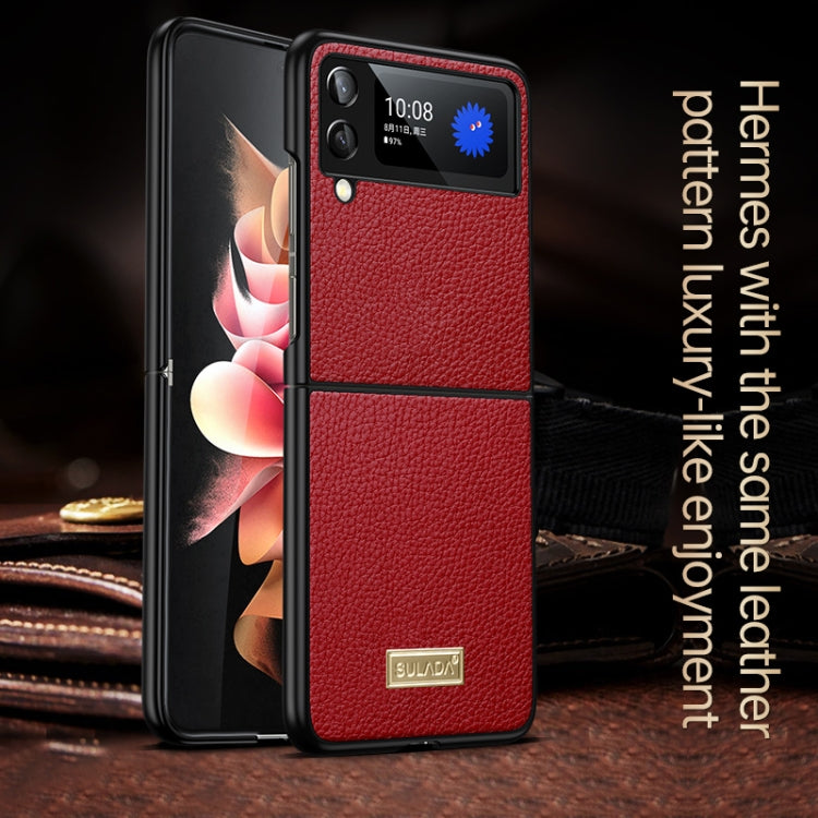 For Samsung Galaxy Z Flip4 SULADA Shockproof TPU + Handmade Leather Phone Case(Red) - free shipping - PMC TechLife - Order now!