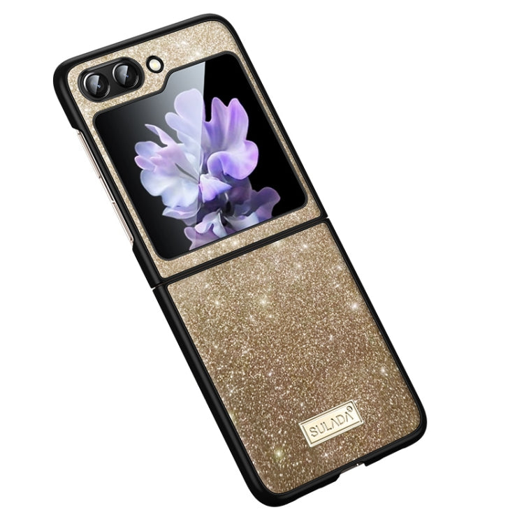 For Samsung Galaxy Z Flip5 SULADA Shockproof TPU + Handmade Leather Phone Case(Gold) - Galaxy Z Flip5 Cases by SULADA | Online Shopping South Africa | PMC TechLife | Buy Now Pay Later Mobicred