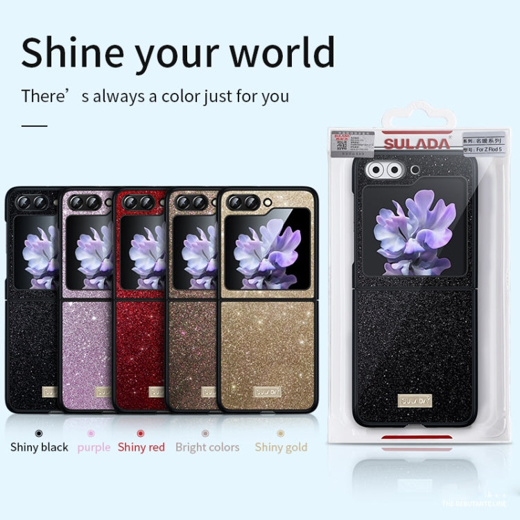 For Samsung Galaxy Z Flip5 SULADA Shockproof TPU + Handmade Leather Phone Case(Gold) - Galaxy Z Flip5 Cases by SULADA | Online Shopping South Africa | PMC TechLife | Buy Now Pay Later Mobicred