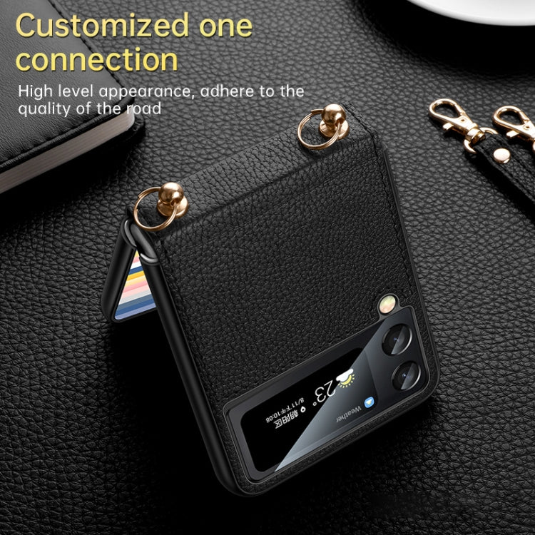 For Samsung Galaxy Z Flip4 SULADA Litchi Texture Leather + TPU Phone Case with Strap(Black) - free shipping - PMC TechLife - Order now!