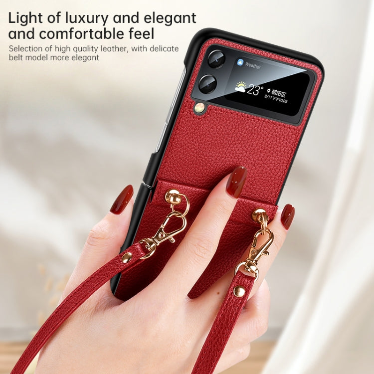 For Samsung Galaxy Z Flip4 SULADA Litchi Texture Leather + TPU Phone Case with Strap(Red) - free shipping - PMC TechLife - Order now!