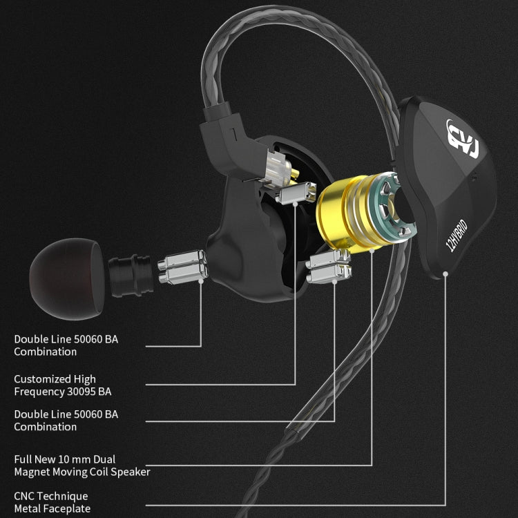 CVJ-CSN In-Ear Dual Magnetic Circuit Dynamic HIFI Wired Earphone, Style:With Mic(Black) - free shipping - PMC TechLife - Order now!