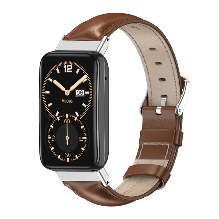 For Xiaomi Mi Band 7 Pro Mijobs Genuine Leather Top Layer Cowhide Watch Band(Brown Silver) - Watch Bands by MIJOBS | Online Shopping South Africa | PMC TechLife | Buy Now Pay Later Mobicred