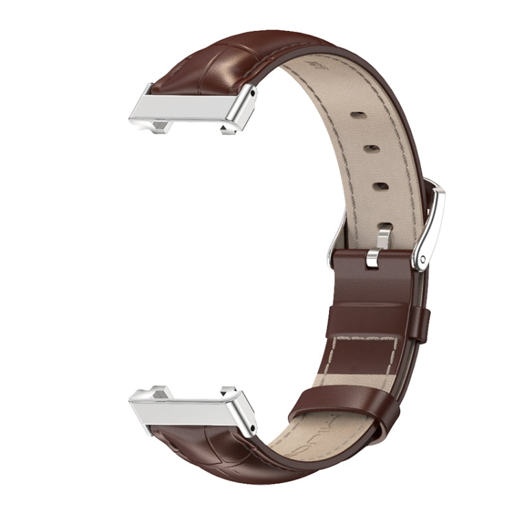 For Xiaomi Mi Band 7 Pro Mijobs Genuine Leather Top Layer Cowhide Watch Band(Bamboo Coffee Silver) - Watch Bands by MIJOBS | Online Shopping South Africa | PMC TechLife | Buy Now Pay Later Mobicred
