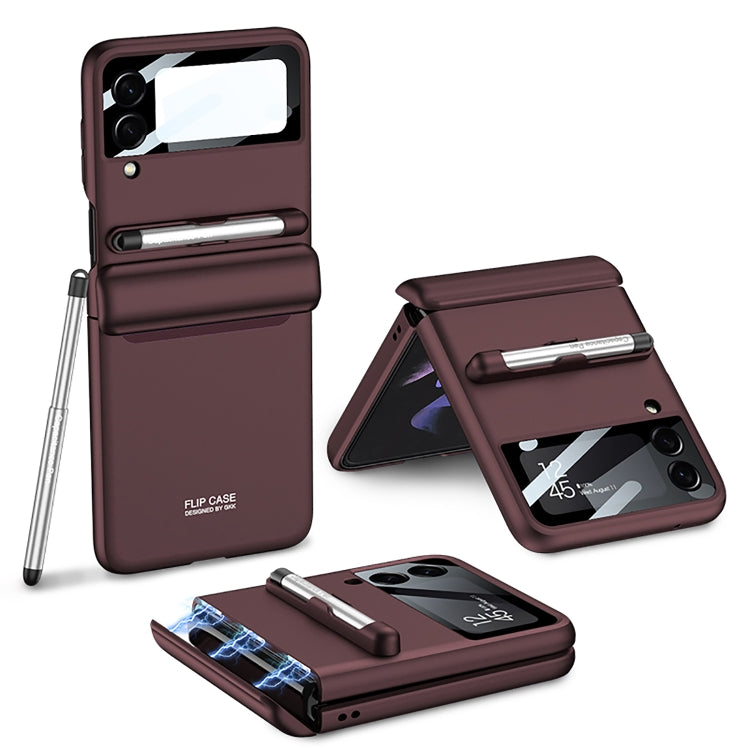 For Samsung Galaxy Z Flip4 GKK Magnetic Full Coverage Phone Flip Case with Pen(Dark Red) - Galaxy Z Flip4 5G Cases by GKK | Online Shopping South Africa | PMC Jewellery