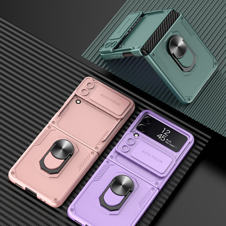 For Samsung Galaxy Z Flip4 GKK Carbon Brazing Pattern Shockproof Armor PC Phone Case with Ring Holder(Pink) - Galaxy Z Flip4 5G Cases by GKK | Online Shopping South Africa | PMC TechLife
