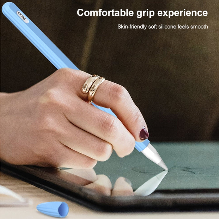3 in 1 Striped Liquid Silicone Stylus Case with Two Tip Caps For Apple Pencil 1(Black) - Pencil Accessories by PMC TechLife | Online Shopping South Africa | PMC TechLife