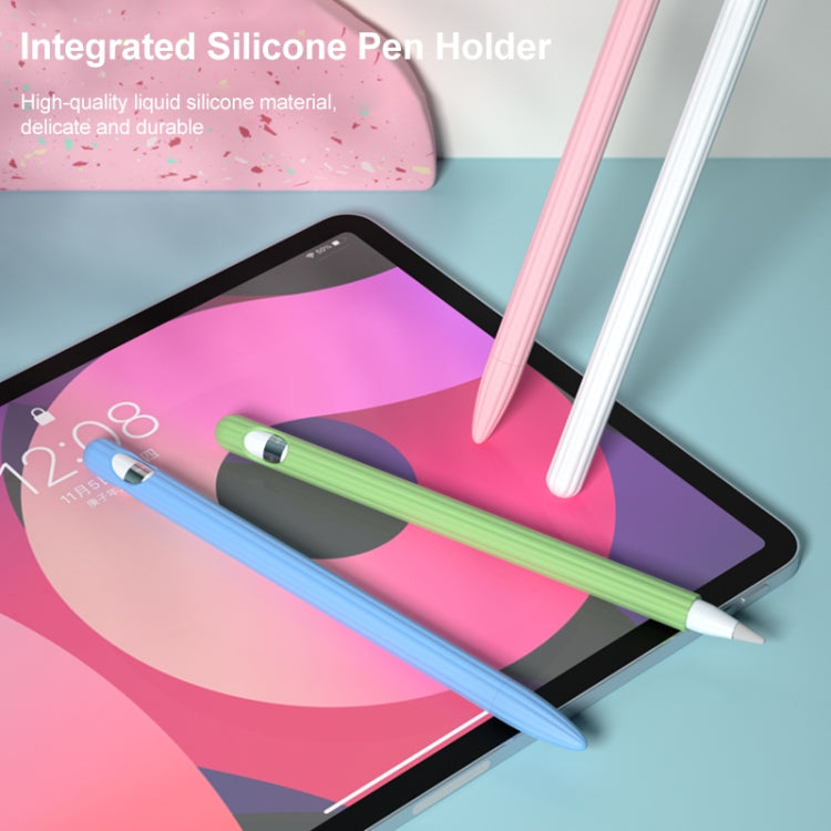 3 in 1 Striped Liquid Silicone Stylus Case with Two Tip Caps For Apple Pencil 2(Red) - Pencil Accessories by PMC TechLife | Online Shopping South Africa | PMC TechLife