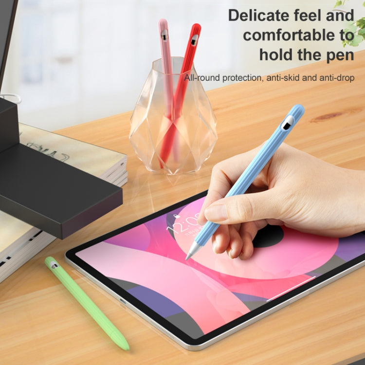 3 in 1 Striped Liquid Silicone Stylus Case with Two Tip Caps For Apple Pencil 2(Red) - Pencil Accessories by PMC TechLife | Online Shopping South Africa | PMC TechLife
