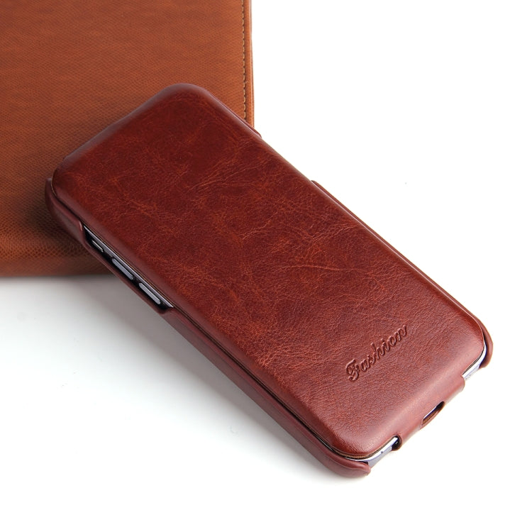 For iPhone 14 Pro Max Fierre Shann Oil Wax Texture Vertical Flip PU Phone Case (Brown) - iPhone 14 Pro Max Cases by FIERRE SHANN | Online Shopping South Africa | PMC TechLife