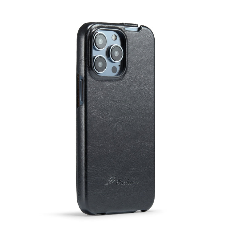 For iPhone 14 Pro Max Fierre Shann Oil Wax Texture Vertical Flip PU Phone Case (Black) - iPhone 14 Pro Max Cases by FIERRE SHANN | Online Shopping South Africa | PMC TechLife | Buy Now Pay Later Mobicred