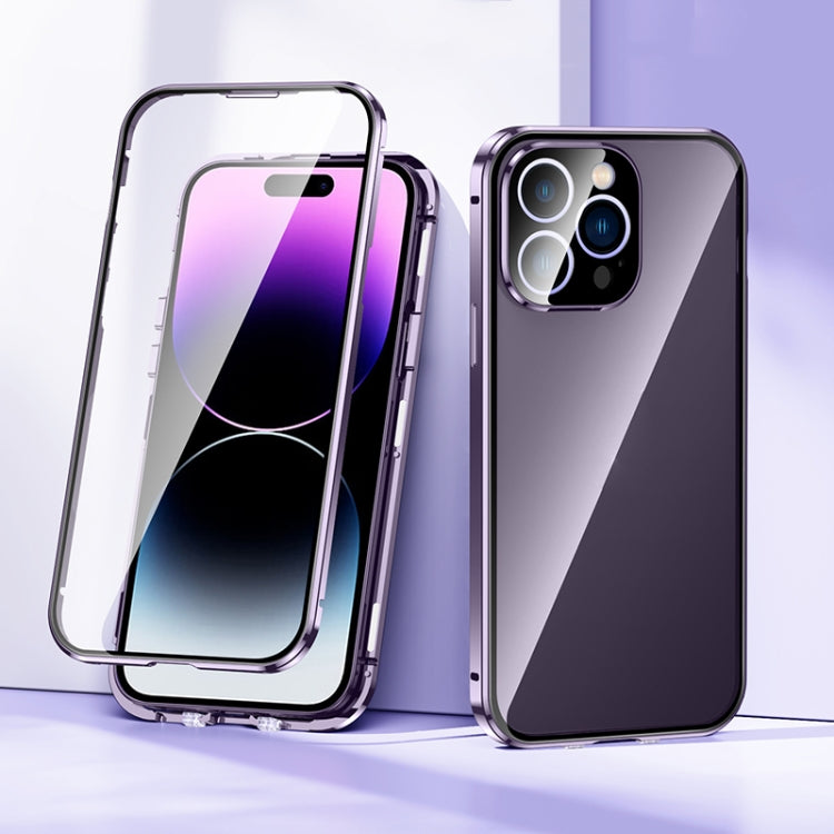For iPhone 14 Pro Max Magnetic Double-buckle HD Tempered Glass Phone Case (Purple) - iPhone 14 Pro Max Cases by PMC TechLife | Online Shopping South Africa | PMC TechLife