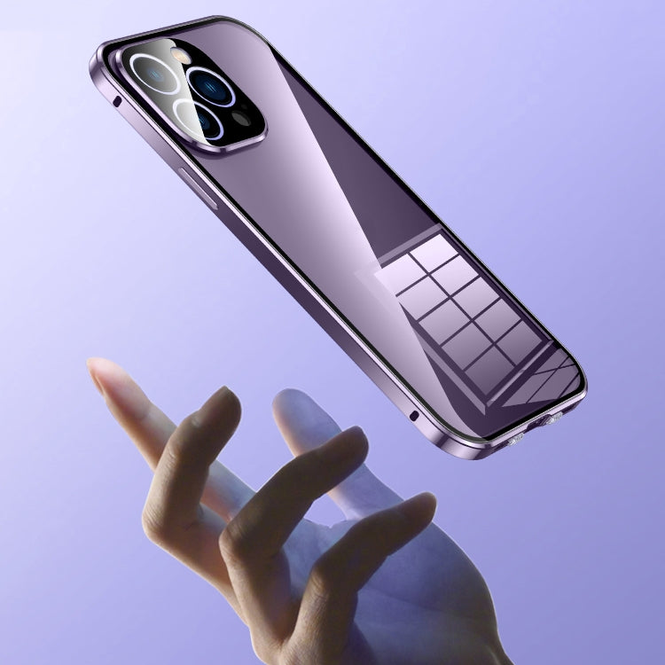 For iPhone 14 Pro Max Magnetic Double-buckle HD Tempered Glass Phone Case (Purple) - iPhone 14 Pro Max Cases by PMC TechLife | Online Shopping South Africa | PMC TechLife