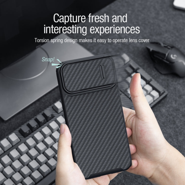 For iPhone 14 NILLKIN Synthetic Fiber Camshield Phone Case(Black) - iPhone 14 Cases by NILLKIN | Online Shopping South Africa | PMC TechLife | Buy Now Pay Later Mobicred