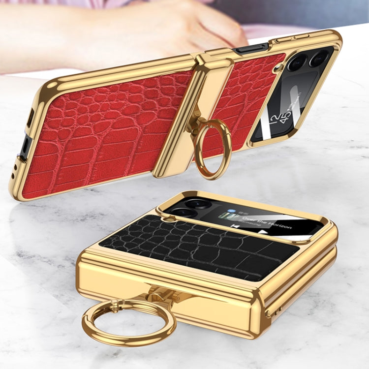 For Samsung Galaxy Z Flip4 GKK Integrated Plating + Leather Flip Phone Case(Crocodile Red) - Galaxy Z Flip4 5G Cases by GKK | Online Shopping South Africa | PMC Jewellery | Buy Now Pay Later Mobicred