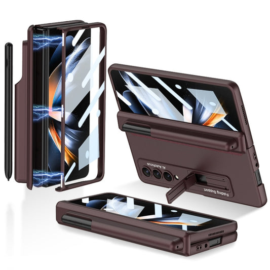 For Samsung Galaxy Z Fold4 GKK Magnetic Hinge Flip Phone Case with Pen Holder & Holder(Wine Red) - Galaxy Z Fold4 5G Cases by GKK | Online Shopping South Africa | PMC Jewellery